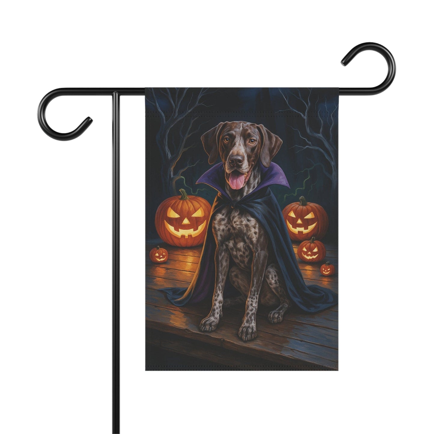 Printify Home Decor 12'' × 18'' Yard Flag, Halloween German Shorthaired Pointer Dog, Vampire Pumpkins Decor, Garden House Banner, Outdoor Halloween Fall Art, October Yard