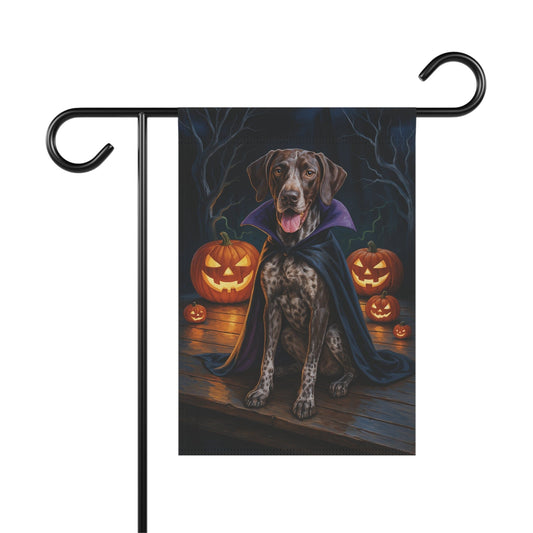 Printify Home Decor 12'' × 18'' Yard Flag, Halloween German Shorthaired Pointer Dog, Vampire Pumpkins Decor, Garden House Banner, Outdoor Halloween Fall Art, October Yard