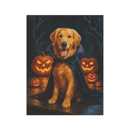Printify Home Decor Yard Flag, Halloween Golden Retriever Dog, Vampire Pumpkins Decor, Garden House Banner