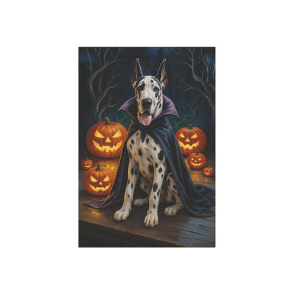 Printify Home Decor Yard Flag, Halloween Harlequin Great Dane Dog, Vampire Pumpkins Decor, Garden House Banner, Outdoor Halloween Fall Art, October Yard Art