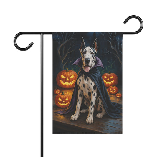 Printify Home Decor 12'' × 18'' Yard Flag, Halloween Harlequin Great Dane Dog, Vampire Pumpkins Decor, Garden House Banner, Outdoor Halloween Fall Art, October Yard Art