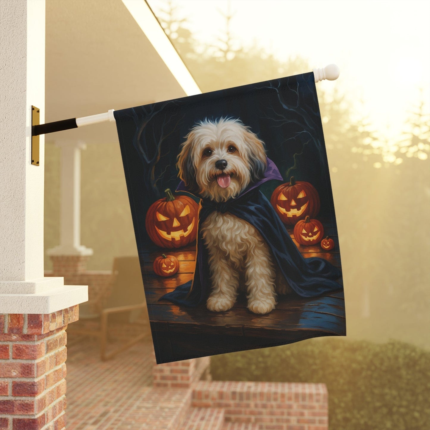 Printify Home Decor Yard Flag, Halloween Havanese Dog, Vampire Pumpkins Decor, Garden House Banner