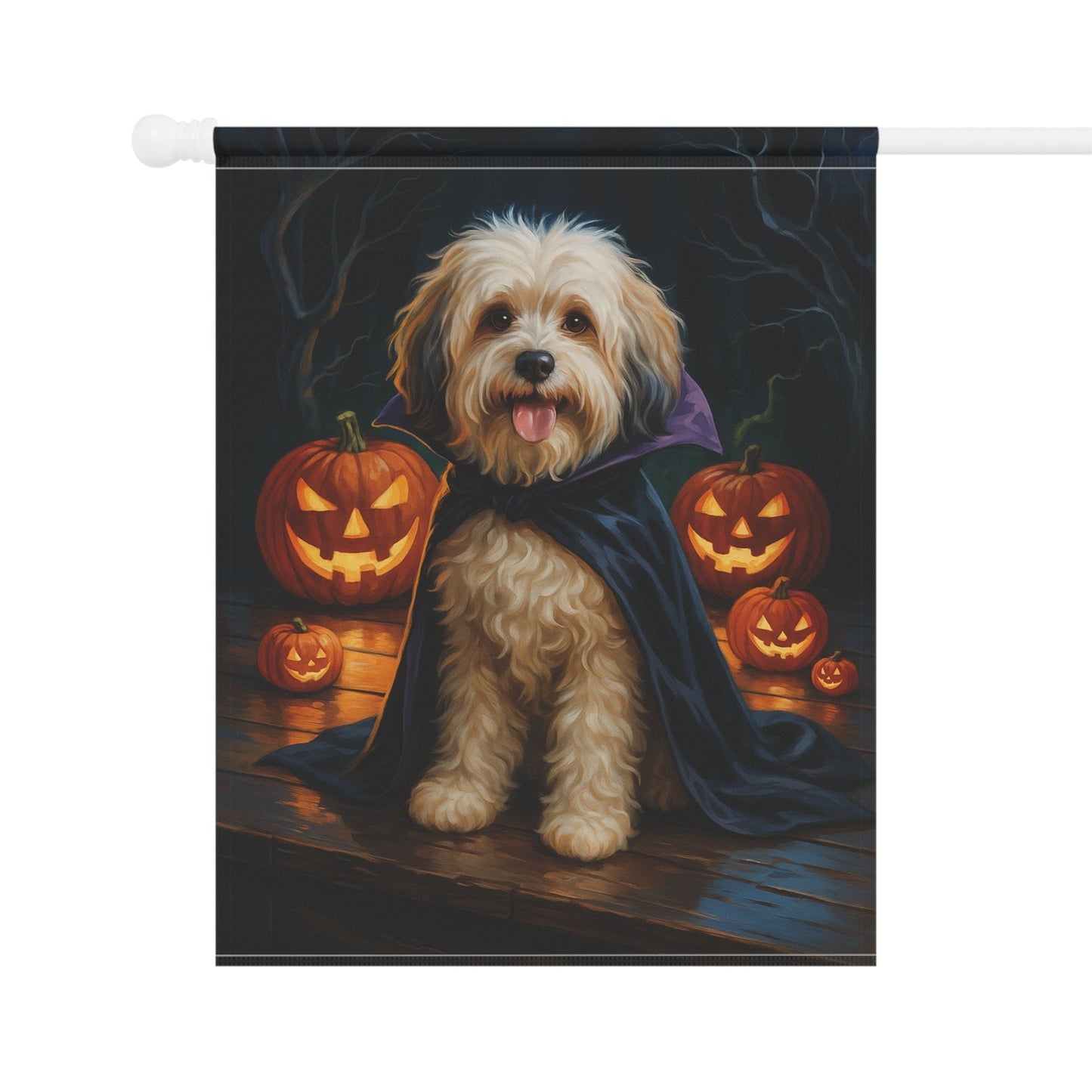Printify Home Decor Yard Flag, Halloween Havanese Dog, Vampire Pumpkins Decor, Garden House Banner