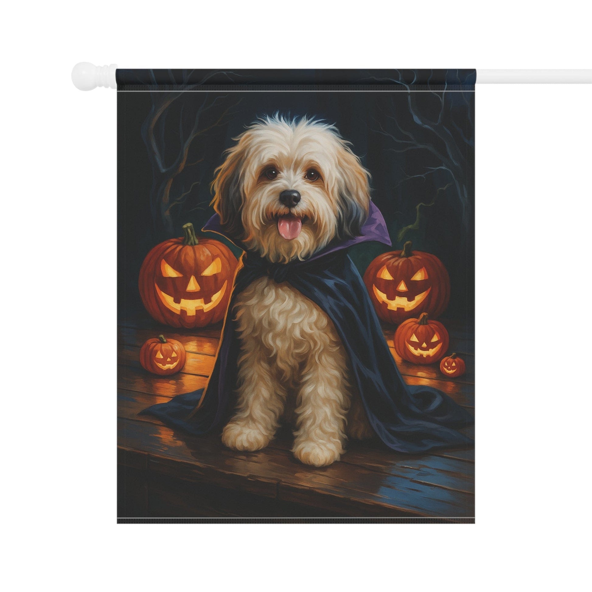 Printify Home Decor Yard Flag, Halloween Havanese Dog, Vampire Pumpkins Decor, Garden House Banner