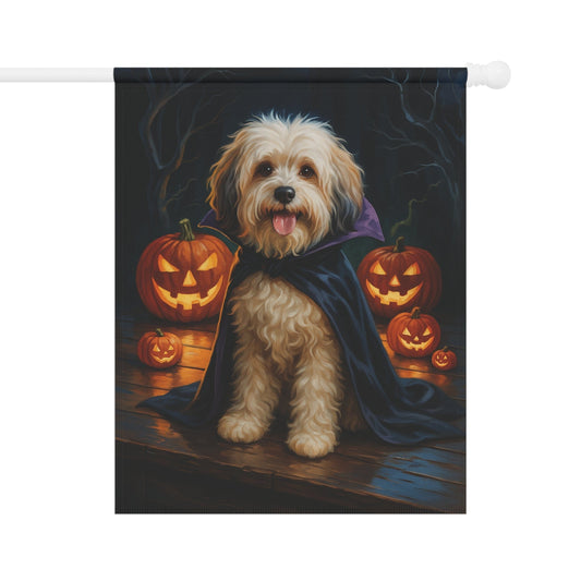 Printify Home Decor 24.5'' × 32'' Yard Flag, Halloween Havanese Dog, Vampire Pumpkins Decor, Garden House Banner