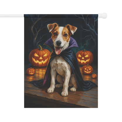 Printify Home Decor 24.5'' × 32'' Yard Flag, Halloween Jack Russell Terrier Dog, Vampire Pumpkins Decor, Garden Banner