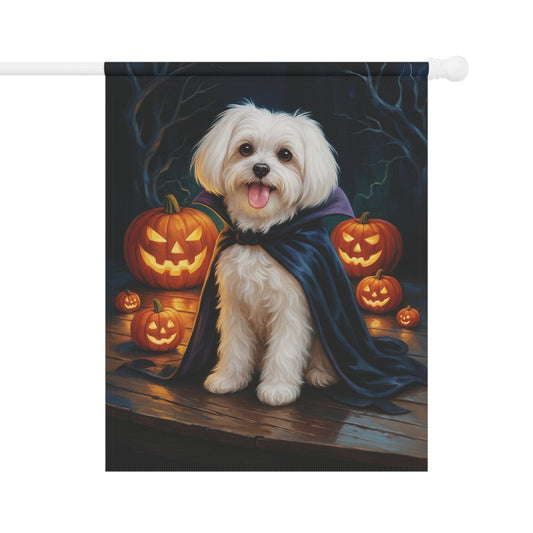 Printify Home Decor 24.5'' × 32'' Yard Flag, Halloween Maltese Dog, Vampire Pumpkins Decor, Garden House Banner