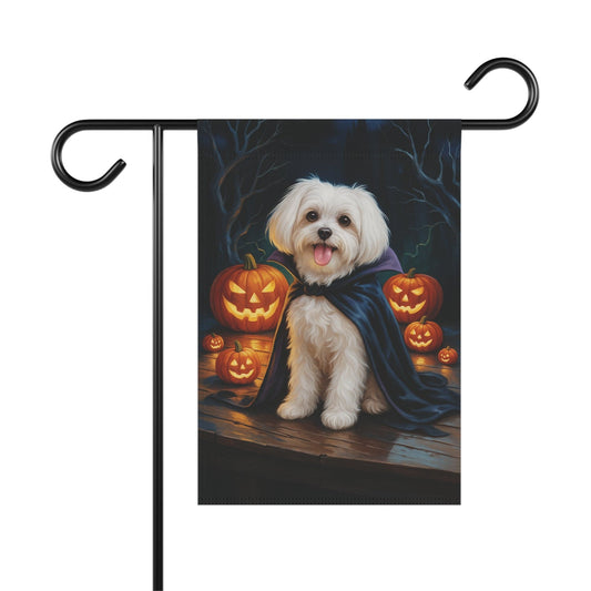Printify Home Decor 12'' × 18'' Yard Flag, Halloween Maltese Dog, Vampire Pumpkins Decor, Garden House Banner