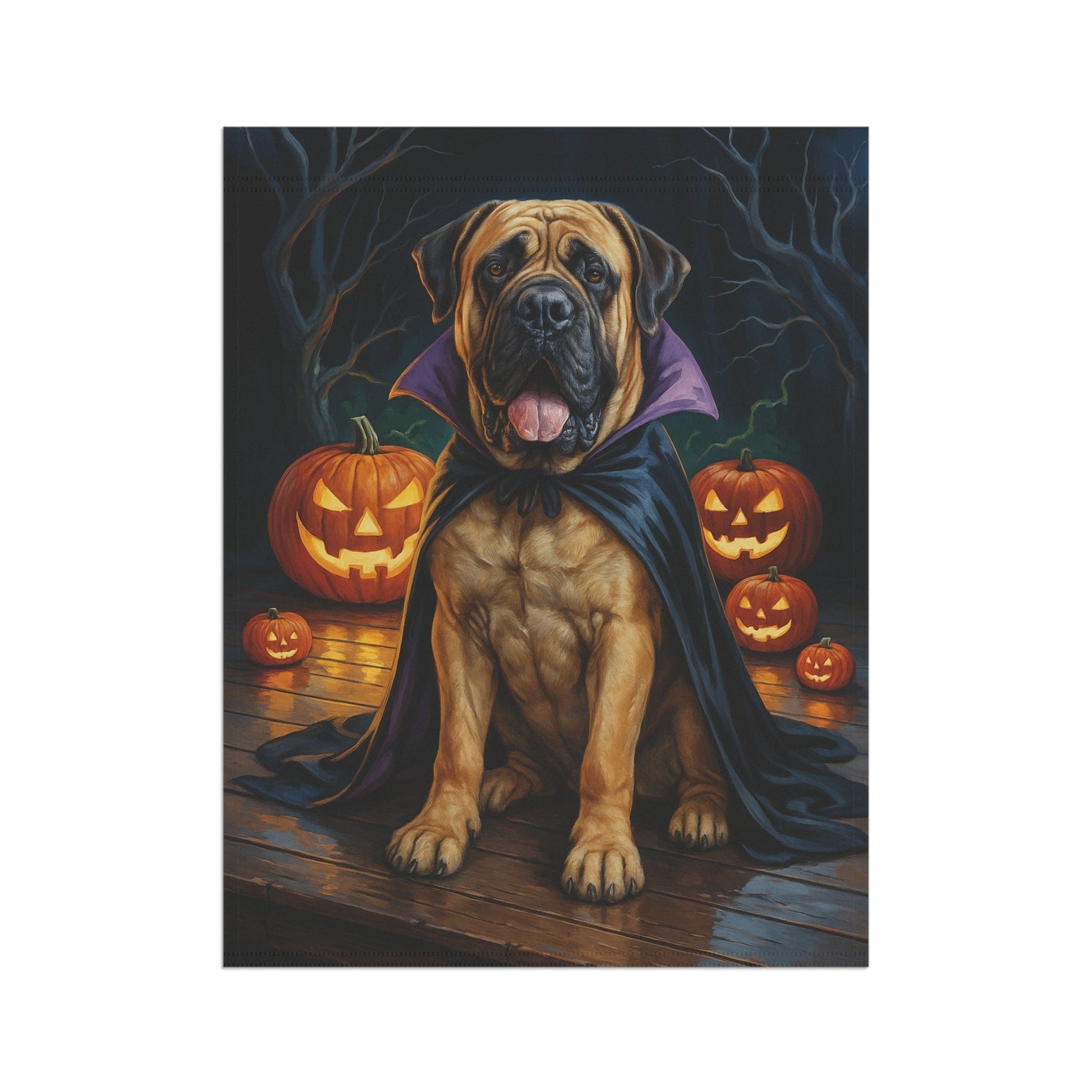 Printify Home Decor Yard Flag, Halloween Mastiff Dog, Vampire Pumpkins Decor, Garden House Banner