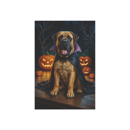 Printify Home Decor Yard Flag, Halloween Mastiff Dog, Vampire Pumpkins Decor, Garden House Banner