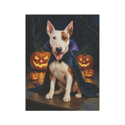 Printify Home Decor Yard Flag, Halloween Patched Bull Terrier Dog, Vampire Pumpkins Decor, Garden Banner