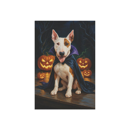 Printify Home Decor Yard Flag, Halloween Patched Bull Terrier Dog, Vampire Pumpkins Decor, Garden Banner