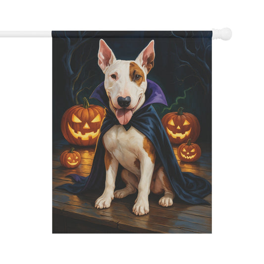 Printify Home Decor 24.5'' × 32'' Yard Flag, Halloween Patched Bull Terrier Dog, Vampire Pumpkins Decor, Garden Banner