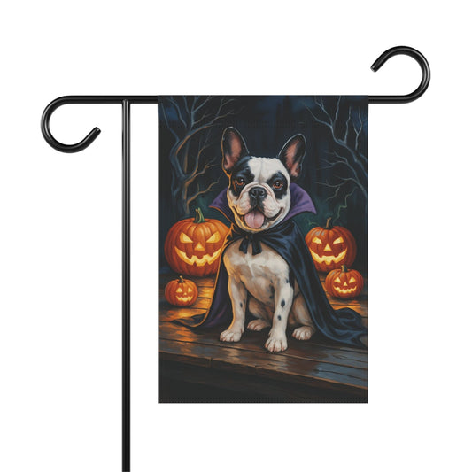 Printify Home Decor 12'' × 18'' Yard Flag, Halloween Patched French Bulldog Dog, Vampire Pumpkins Decor, Garden House Banner, Outdoor Halloween Fall Art, October Yard Art