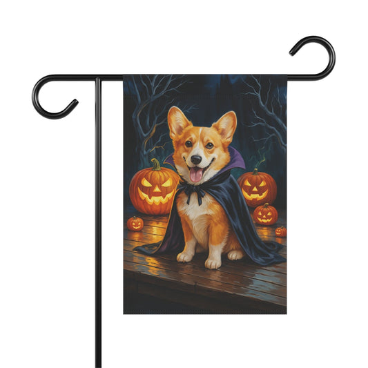 Printify Home Decor 12'' × 18'' Yard Flag, Halloween Red Corgi Dog, Vampire Pumpkins Decor, Garden House Banner, Outdoor Halloween Fall Art, October Yard Art