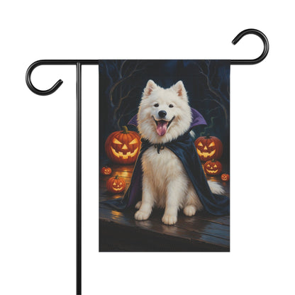 Printify Home Decor 12'' × 18'' Yard Flag, Halloween Samoyed Dog, Vampire Pumpkins Decor, Garden House Banner, Outdoor Halloween Fall Art, October Yard Art