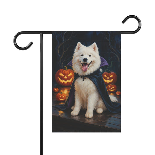 Printify Home Decor 12'' × 18'' Yard Flag, Halloween Samoyed Dog, Vampire Pumpkins Decor, Garden House Banner, Outdoor Halloween Fall Art, October Yard Art