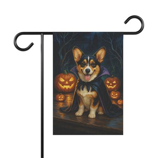 Printify Home Decor 12'' × 18'' Yard Flag, Halloween Tricolor Corgi Dog, Vampire Pumpkins Decor, Garden House Banner