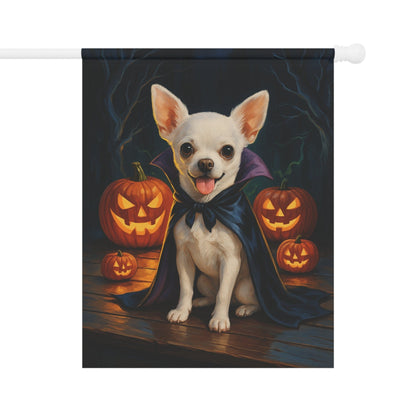 Printify Home Decor 24.5'' × 32'' Yard Flag, Halloween White Chihuahua Dog, Vampire Pumpkins Decor, Garden House Banner