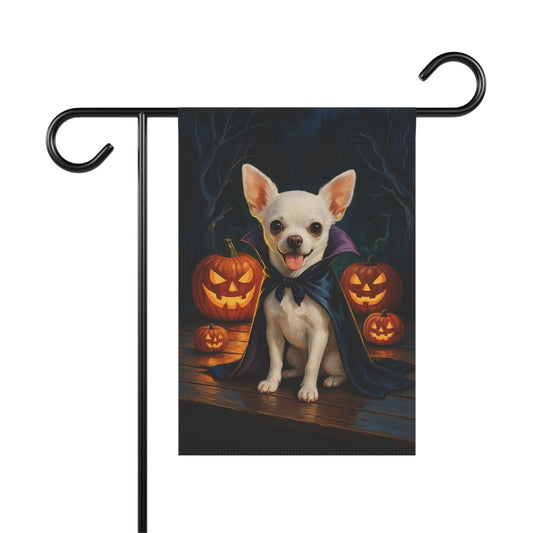 Printify Home Decor 12'' × 18'' Yard Flag, Halloween White Chihuahua Dog, Vampire Pumpkins Decor, Garden House Banner