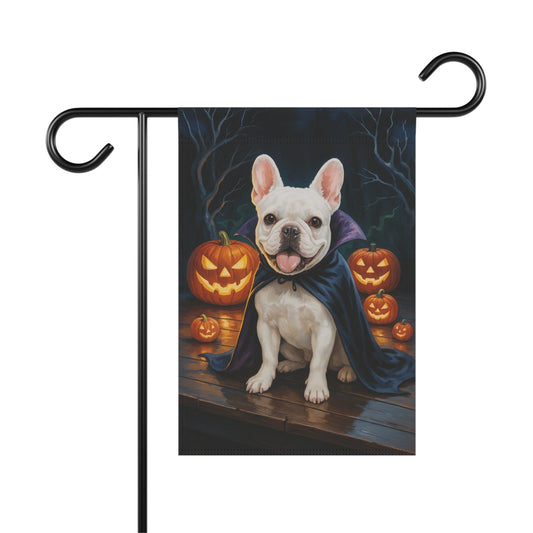 Printify Home Decor 12'' × 18'' Yard Flag, Halloween White French Bulldog Dog, Vampire Pumpkins Decor, Garden House Banner, Outdoor Halloween Fall Art, October Yard Art