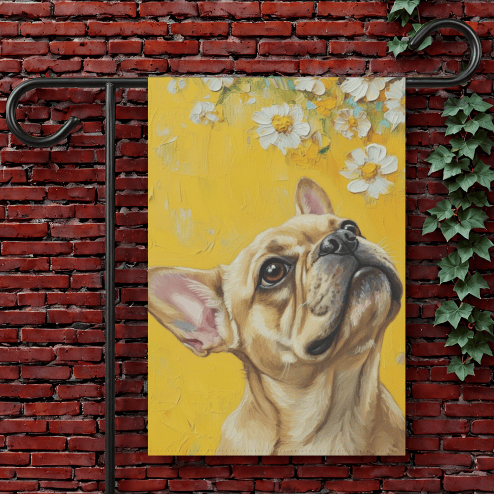 Personalized Frenchie Yellow Daisies Garden Flag 12'' × 18''