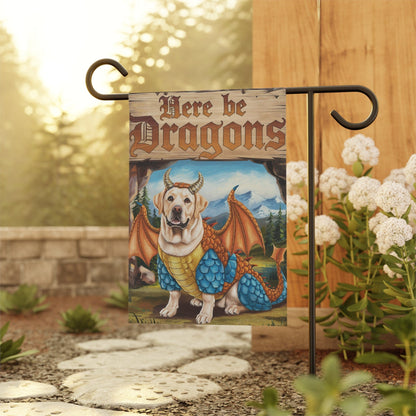 Printify Home Decor Yellow Labrador Dog Dragon Garden Flag, Fantasy Front Yard Spring Decor