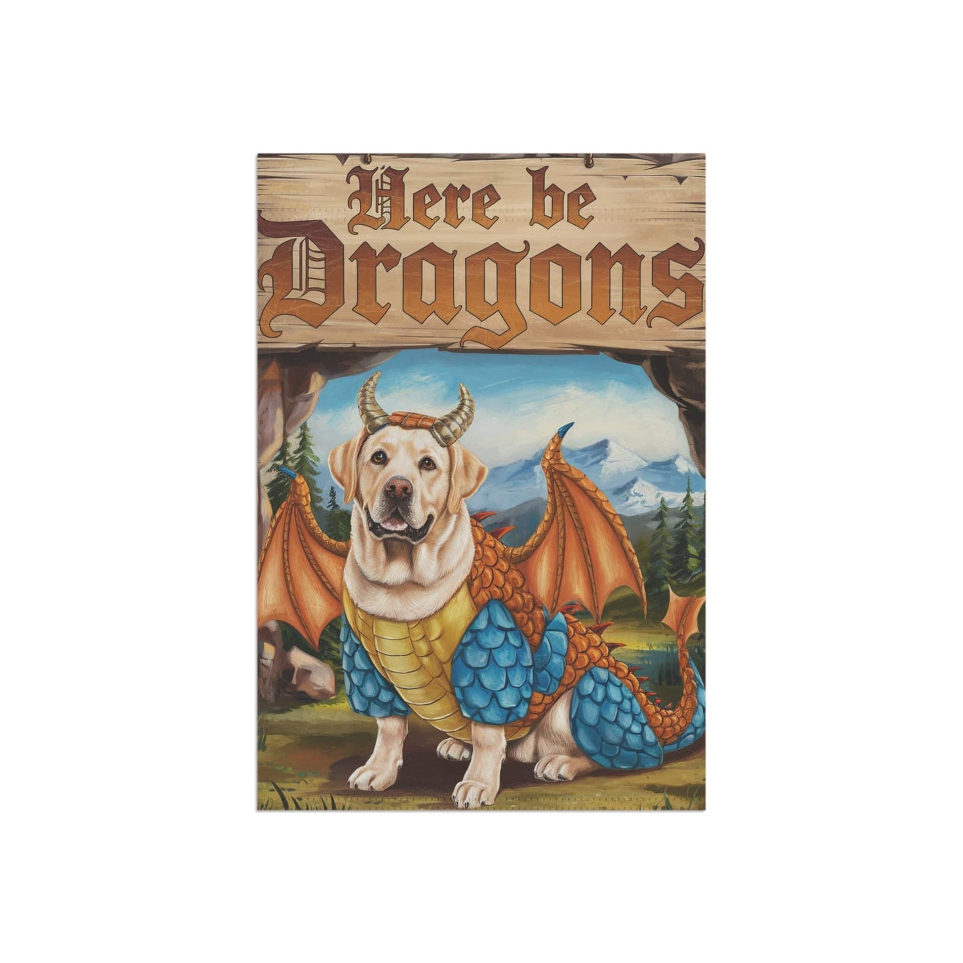 Printify Home Decor Yellow Labrador Dog Dragon Garden Flag, Fantasy Front Yard Spring Decor
