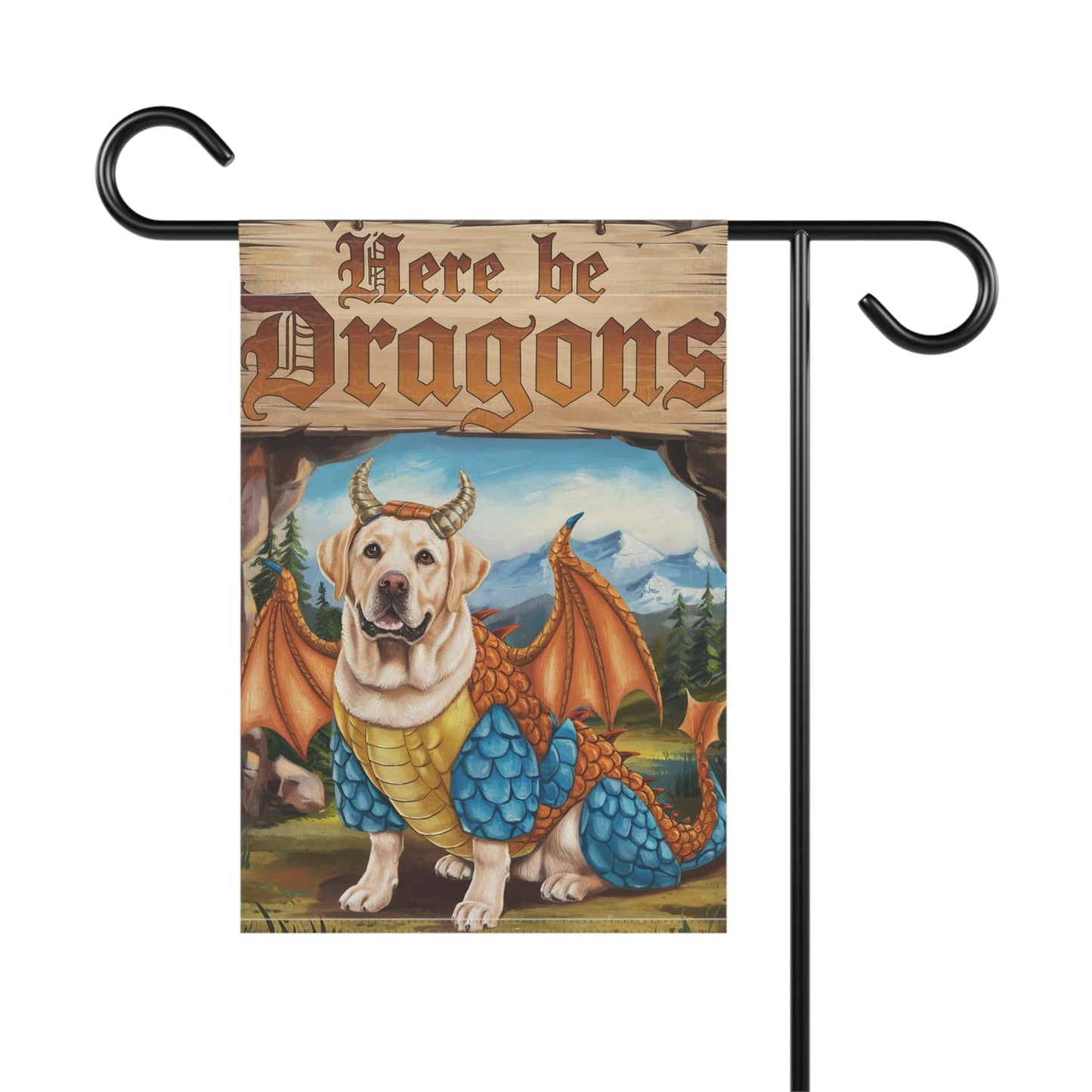 Printify Home Decor Yellow Labrador Dog Dragon Garden Flag, Fantasy Front Yard Spring Decor