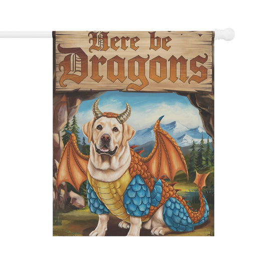 Printify Home Decor 24.5'' × 32'' Yellow Labrador Dog Dragon Garden Flag, Fantasy Front Yard Spring Decor