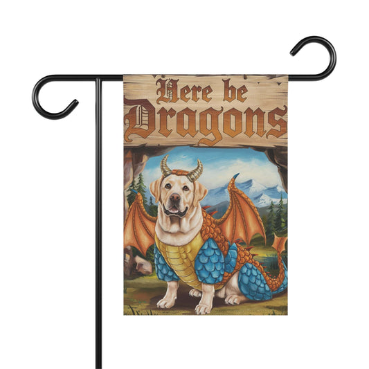 Printify Home Decor 12'' × 18'' Yellow Labrador Dog Dragon Garden Flag, Fantasy Front Yard Spring Decor