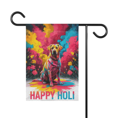 Printify Home Decor Yellow Labrador Retriever Holi Garden Flag, Indian Spring Festival, Dog Lovers Yard