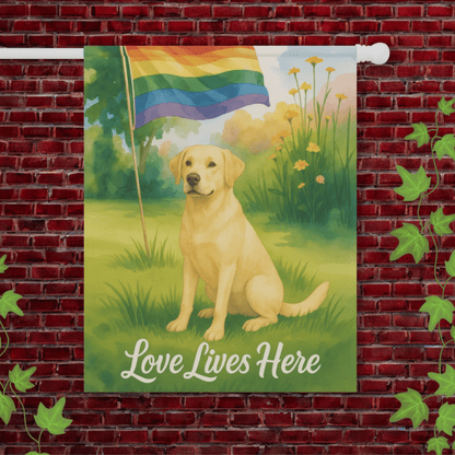 Printify Home Decor Yellow Labrador Retriever LGBTQ+ Pride Garden Flag