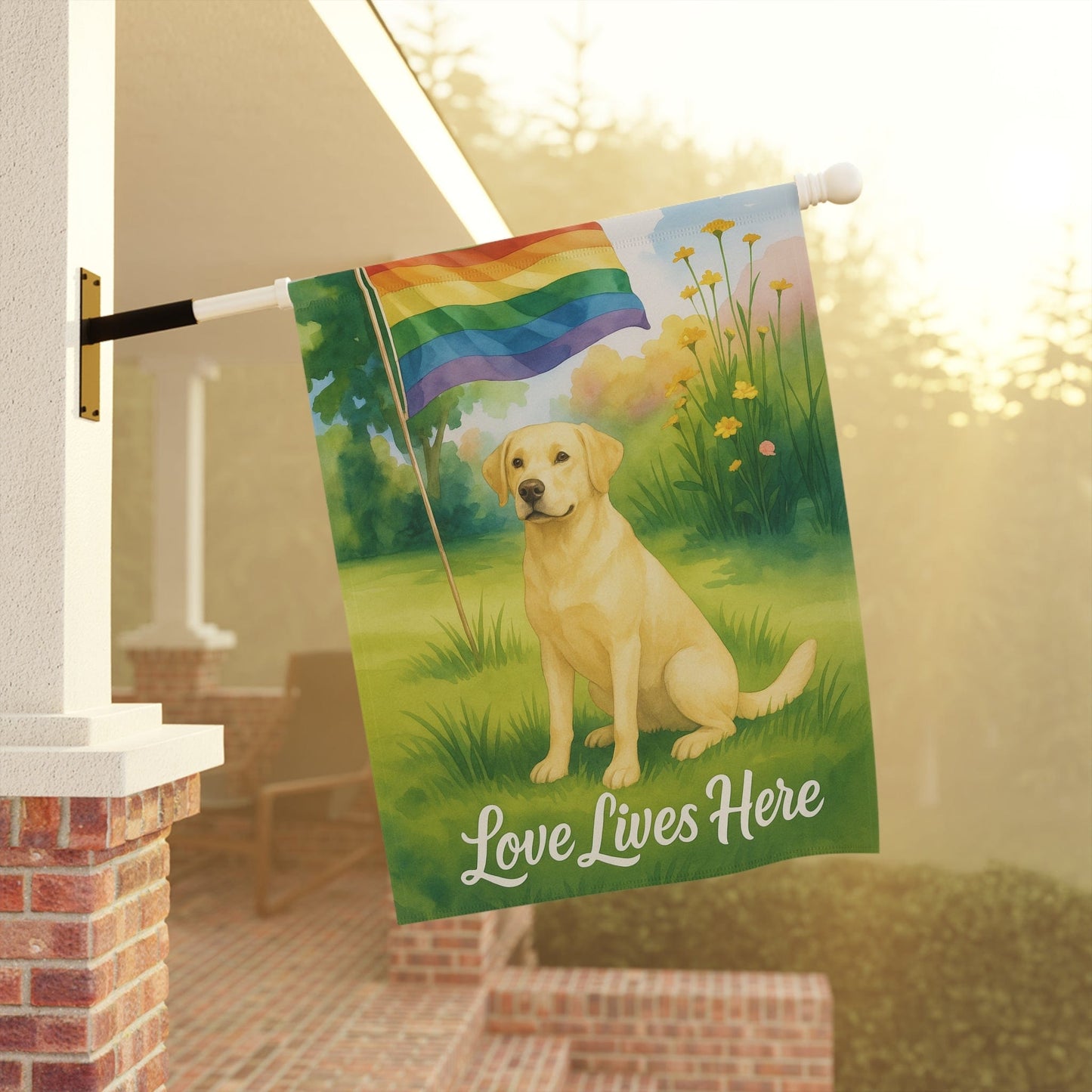 Printify Home Decor Yellow Labrador Retriever LGBTQ+ Pride Garden Flag