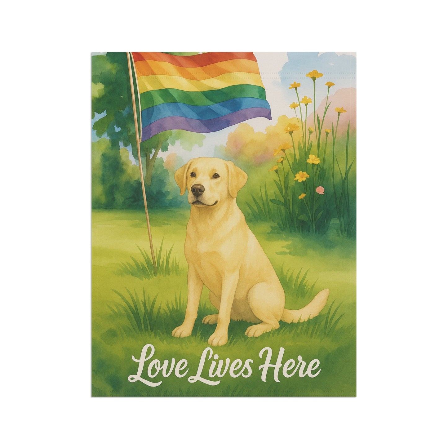 Printify Home Decor Yellow Labrador Retriever LGBTQ+ Pride Garden Flag