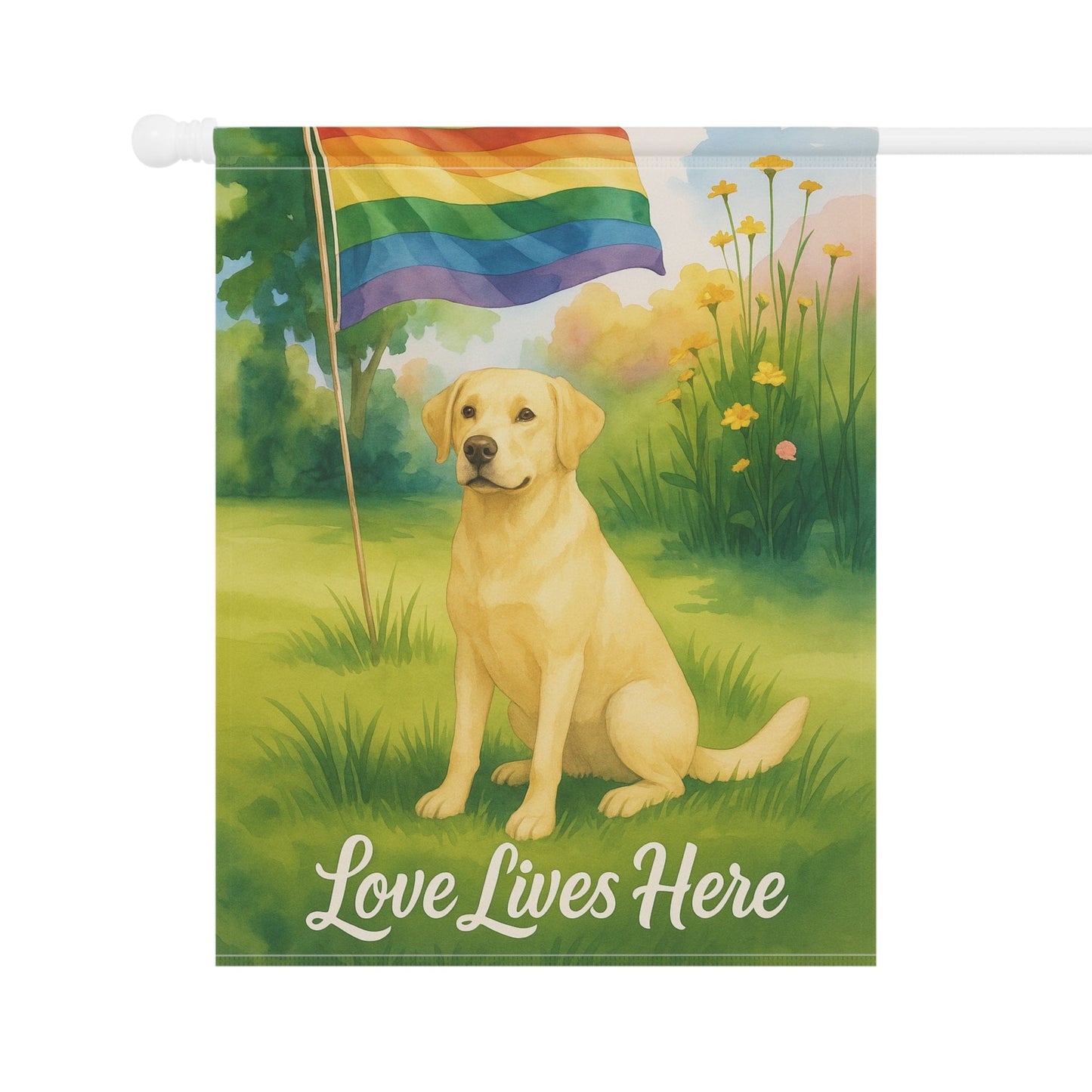 Printify Home Decor Yellow Labrador Retriever LGBTQ+ Pride Garden Flag