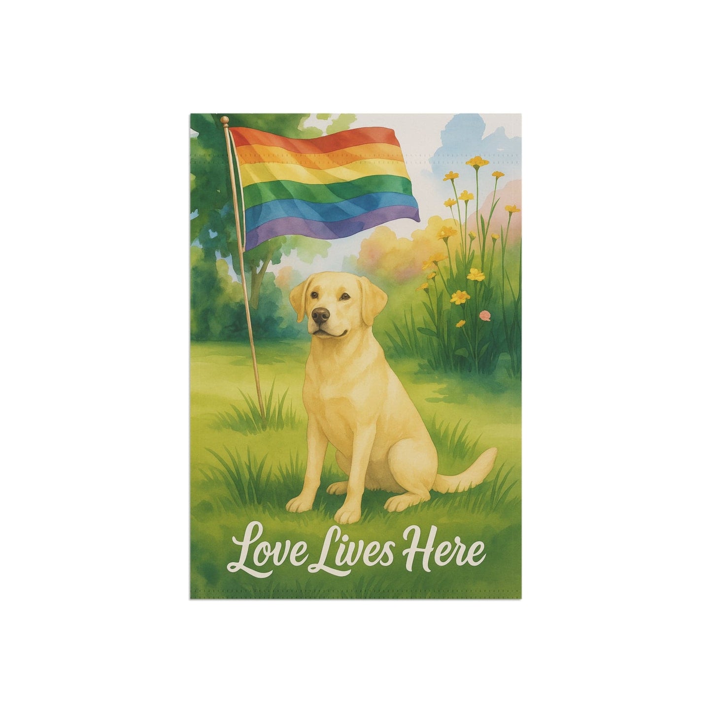 Printify Home Decor Yellow Labrador Retriever LGBTQ+ Pride Garden Flag