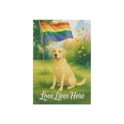 Printify Home Decor Yellow Labrador Retriever LGBTQ+ Pride Garden Flag