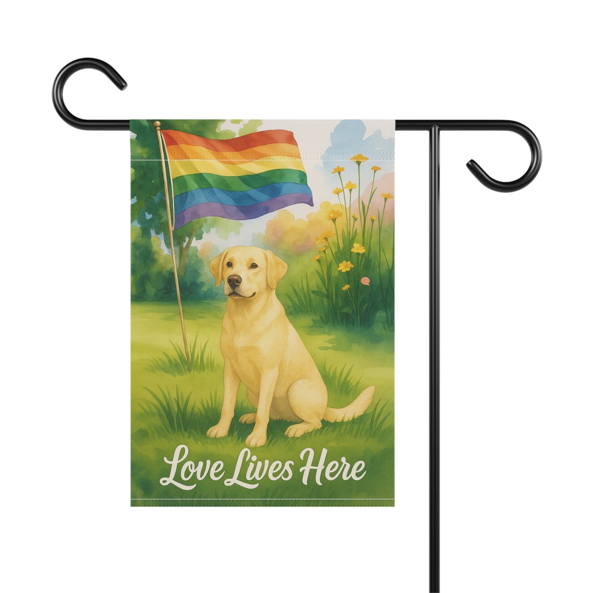 Printify Home Decor Yellow Labrador Retriever LGBTQ+ Pride Garden Flag