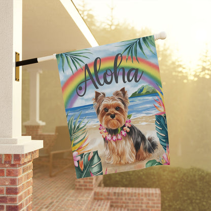 Printify Garden Flag Yorkshire Terrier Aloha Luau Garden Flag