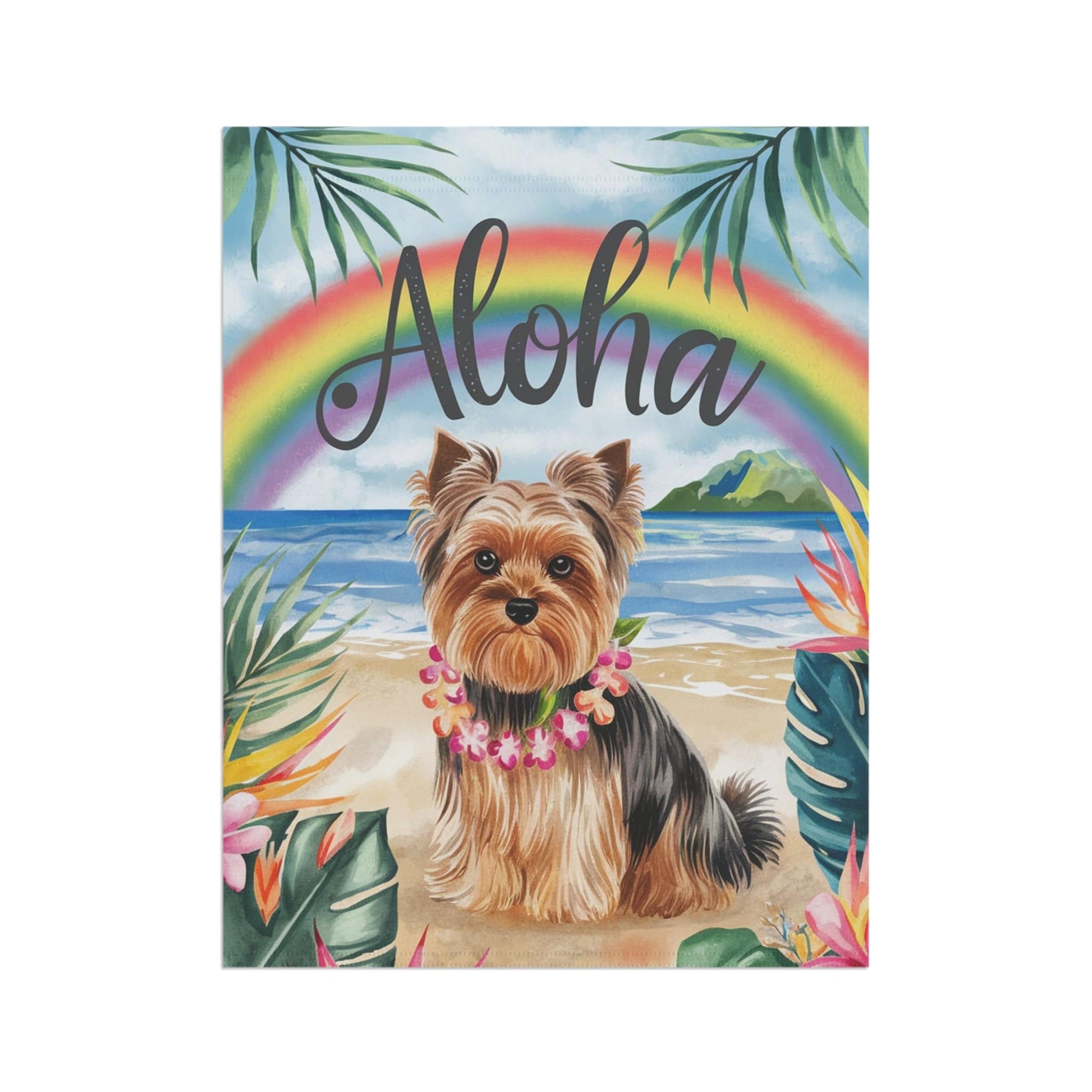 Printify Garden Flag Yorkshire Terrier Aloha Luau Garden Flag