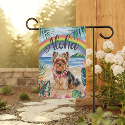 Printify Garden Flag Yorkshire Terrier Aloha Luau Garden Flag