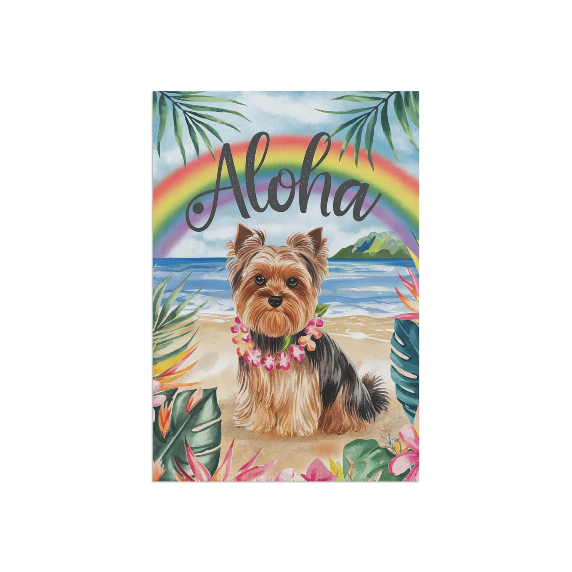 Printify Garden Flag Yorkshire Terrier Aloha Luau Garden Flag