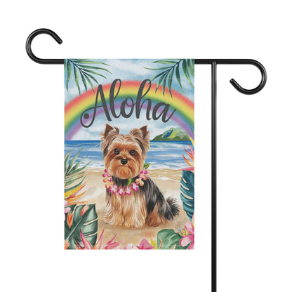 Printify Garden Flag Yorkshire Terrier Aloha Luau Garden Flag
