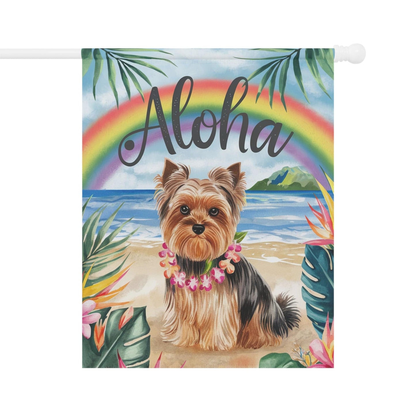 Printify Garden Flag Yorkshire Terrier Aloha Luau Garden Flag