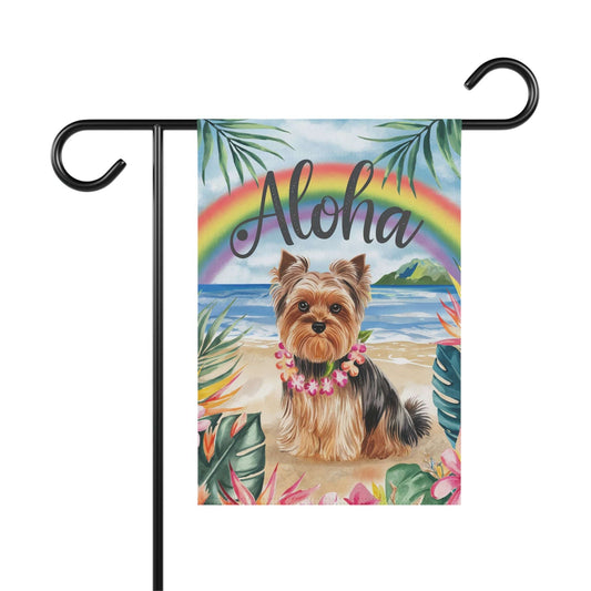 Printify Garden Flag Yorkshire Terrier Aloha Luau Garden Flag