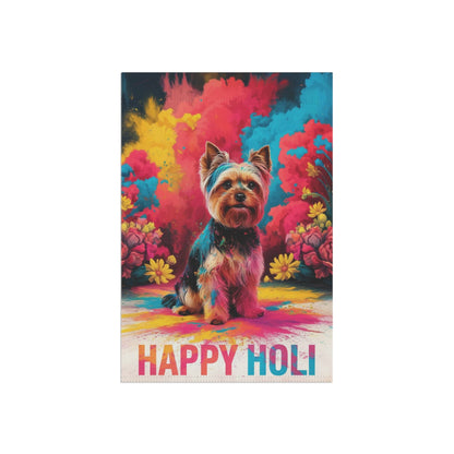 Printify Home Decor Yorkshire Terrier Holi Garden Flag, Indian Spring Festival, Dog Lovers Yard Outside Decor
