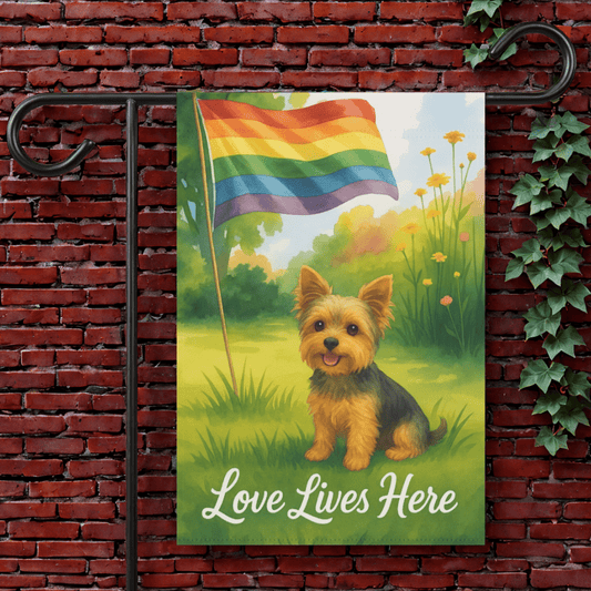 Printify Garden Flag 12'' × 18'' Yorkshire Terrier  LGBTQ+ Pride Garden Flag