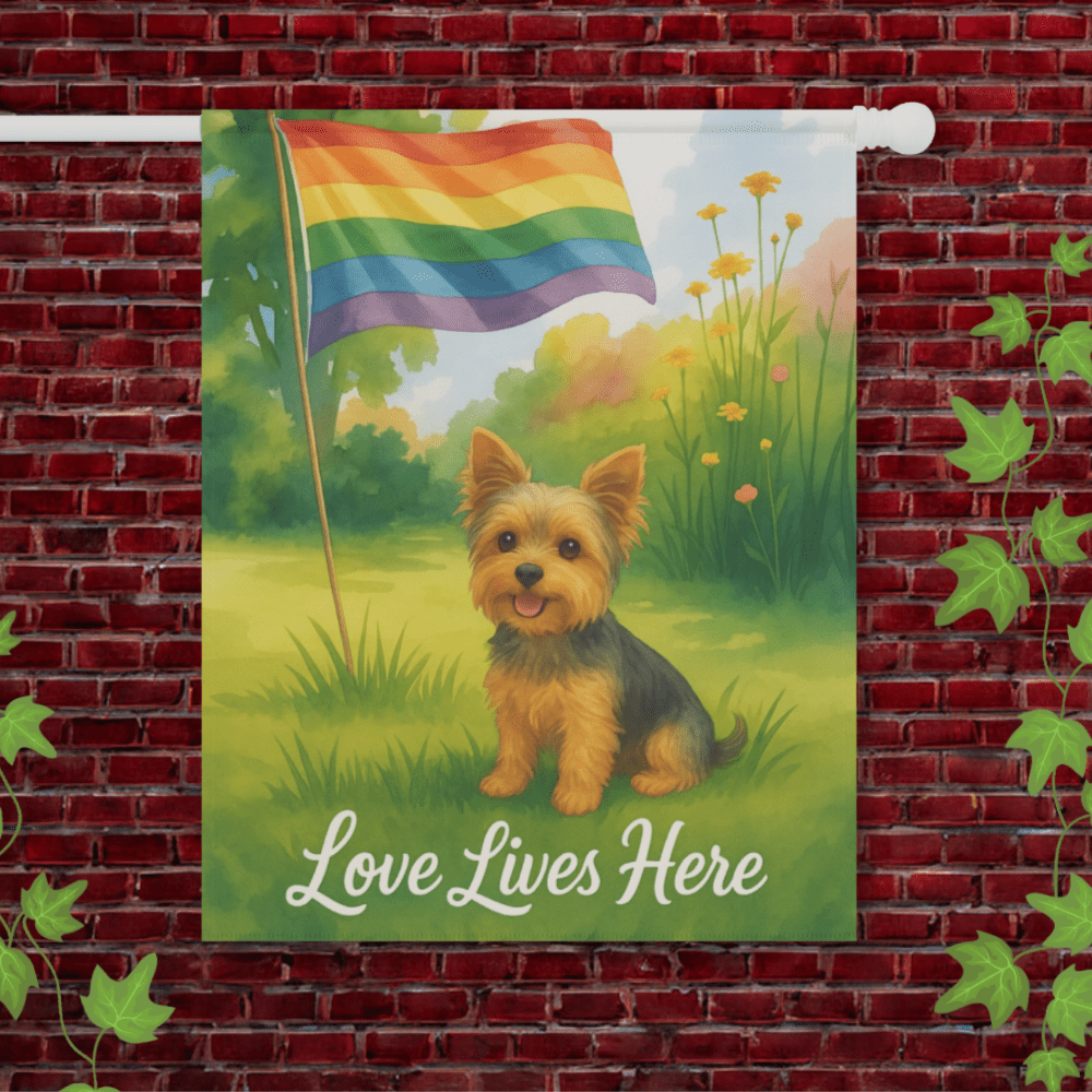 Printify Garden Flag 24.5'' × 32'' Yorkshire Terrier  LGBTQ+ Pride Garden Flag